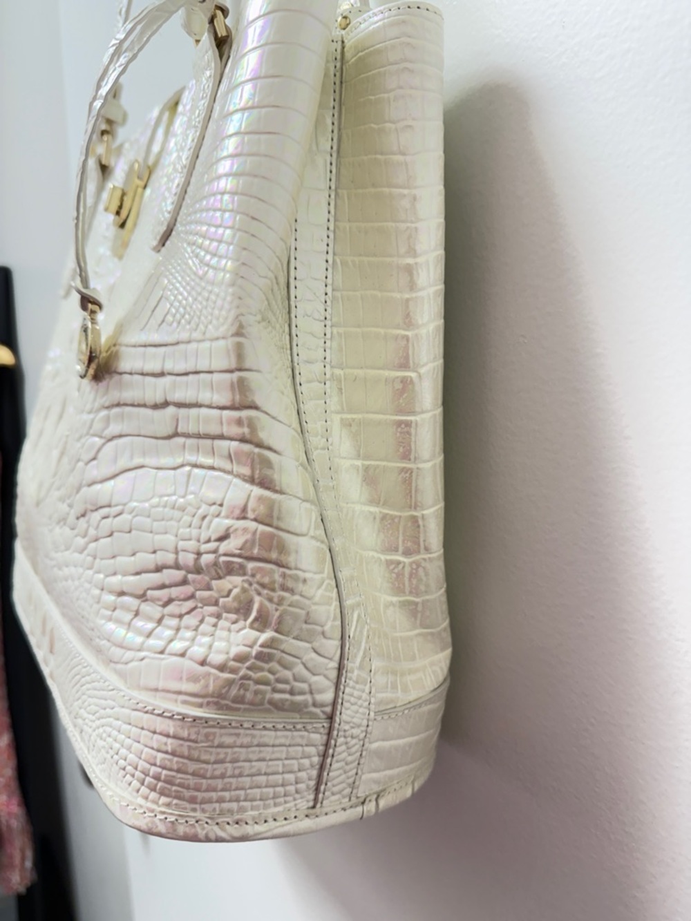 Brahmin Iridescent Pearl Croc-Embossed Tote with Gold Hardware - Picture 7 of 8